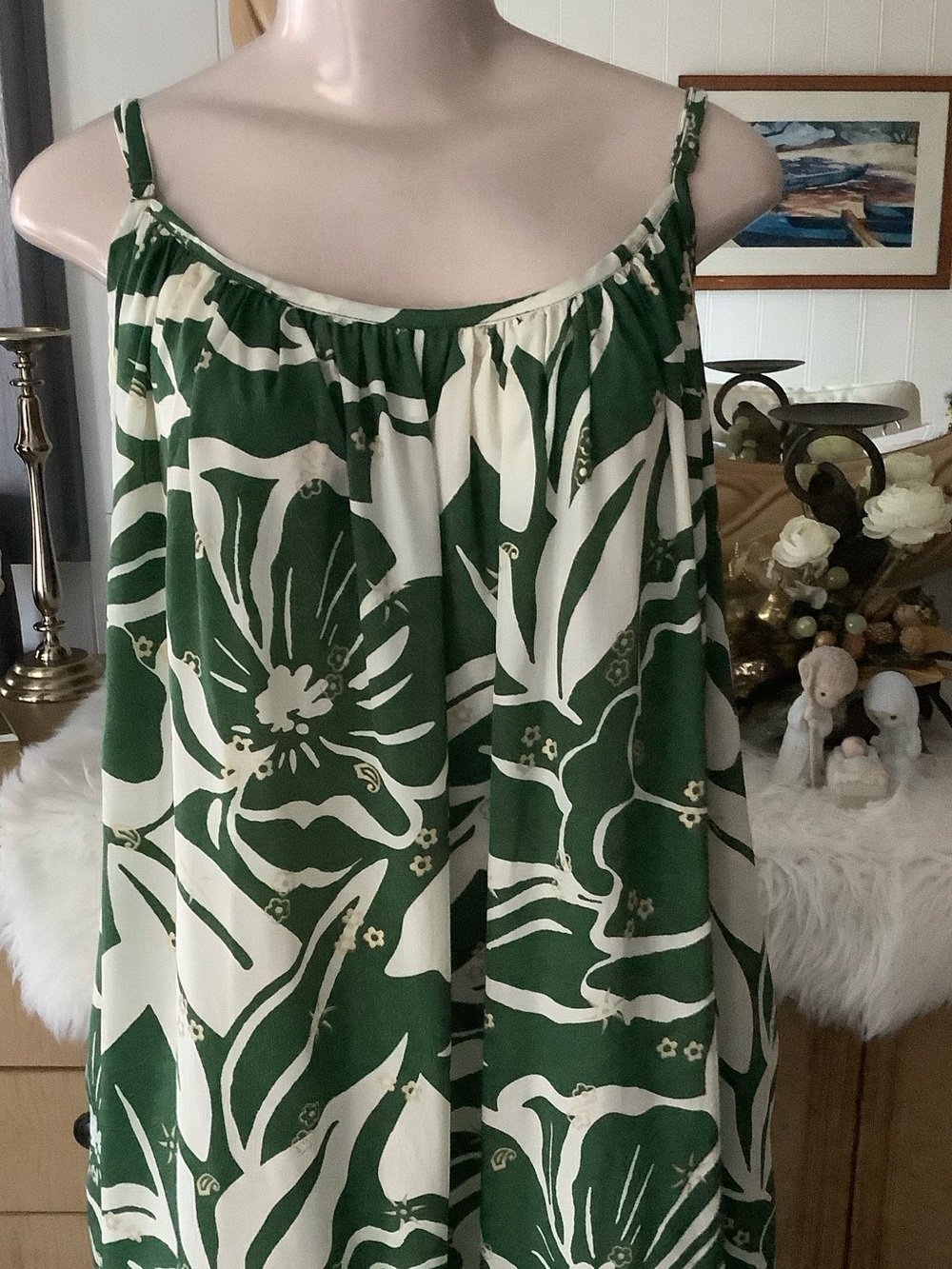 Rainbow Hawaii INC Honolulu Green & Cream Floral Slip Dress Free Size